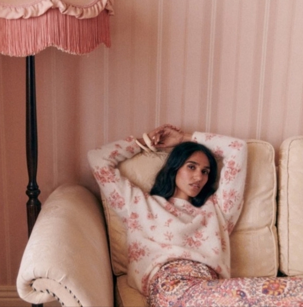 SÉZANE Eloisa Kid Mohair Pink Floral Cream Jumper Like New XXS - Picture 3 of 10